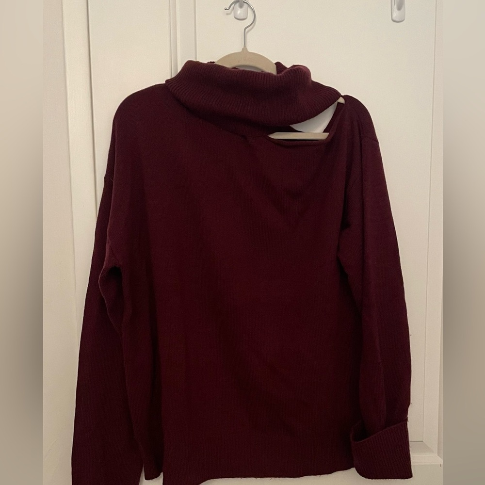 PAIGE Deep Burgundy Cold Shoulder Turtle Neck Sweater